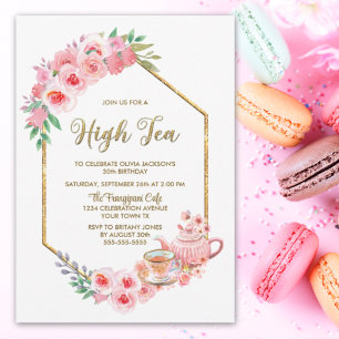 Invitation Floral rose N'Importe Quel Âge Haut Thé Anniversai