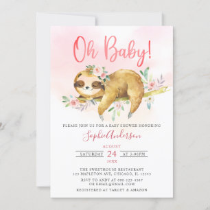 Invitation Floral rose Oh Baby Girl mignonne Baby shower Slot