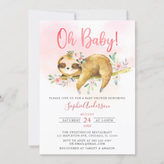 Invitation Floral rose Oh Baby Girl mignonne Baby shower Slot