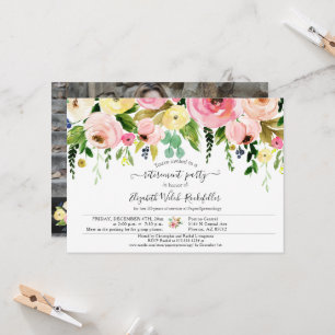 Invitation Floral Rose or Bonne chance Retraite de la partie 