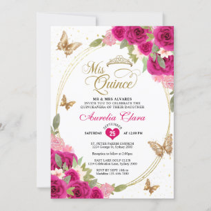 Invitation Floral rose or Tiara Butterfly Mis Quinceañera