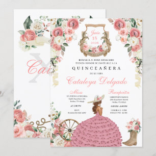 Invitation Floral rose Ouest Mariachi Charro Quinceañera