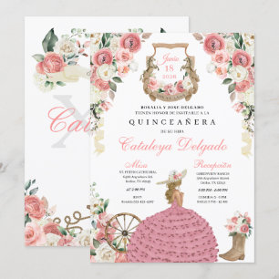 Invitation Floral rose Ouest Mariachi Charro Quinceañera