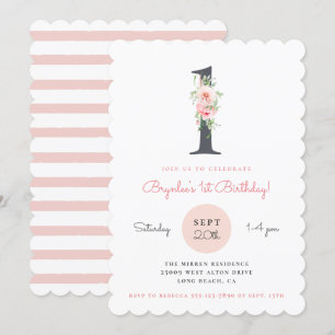 Invitation Floral rose pâle 1er anniversaire