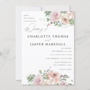 Invitation Floral rose pâle et Mariage succulent