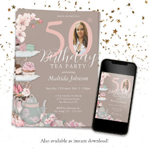 Invitation Floral rose personnalisé Tea Party 50e anniversair