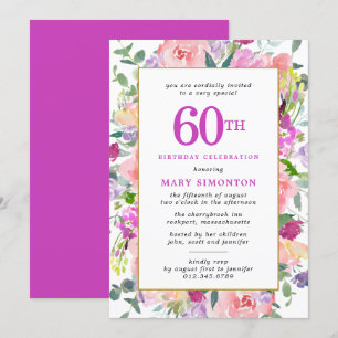 Invitation Floral rose pourpre 60e anniversaire