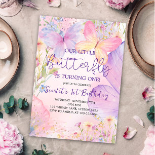 Invitation Floral rose pourpre Notre Petit Papillon Anniversa