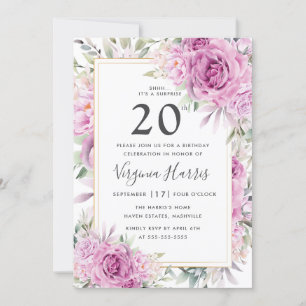 Invitation Floral Rose pourpre Vingt-vingtième anniversaire