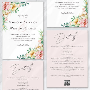 Invitation Floral rose poussiéreux en un seul Mariage