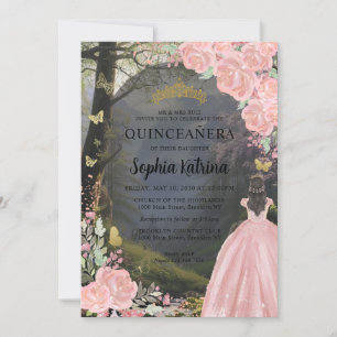 Invitation Floral rose Princess Forest Anniversaire Quinceane