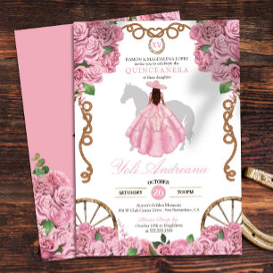 Invitation Floral Rose Rose clair Ouest Charro Quinceanera