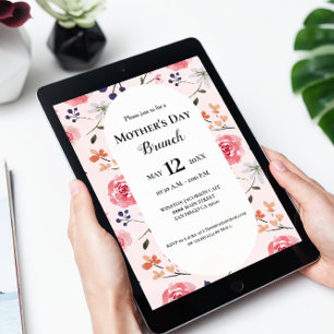 Invitation Floral Rose Roses Peonies Fête des mères brunch