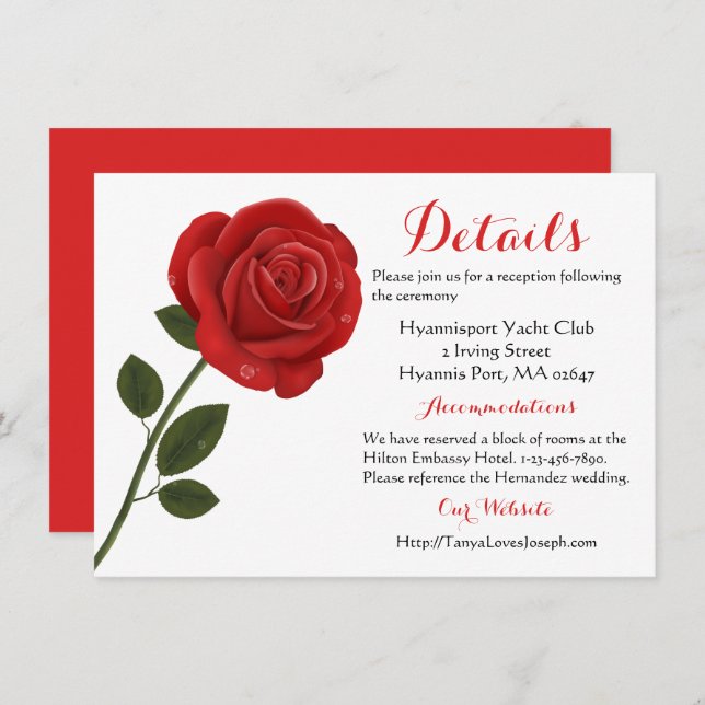 Invitation Floral Rose rouge - Fête de mariage (Devant / Derrière)