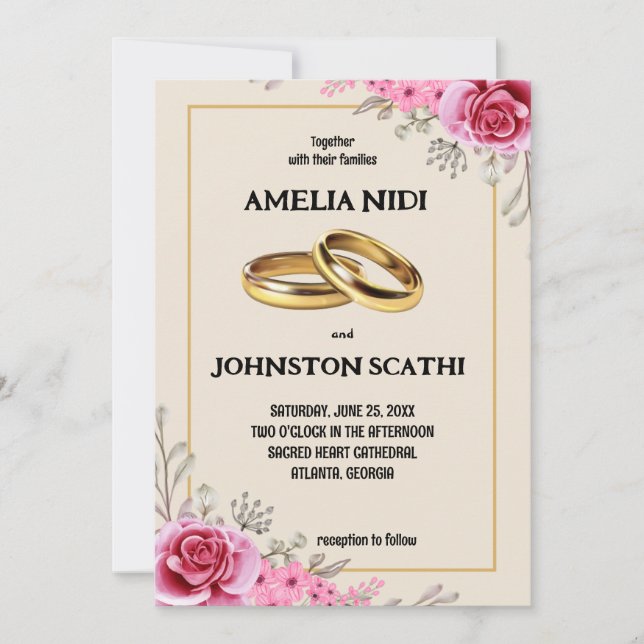 Invitation Floral rose simple (Devant)