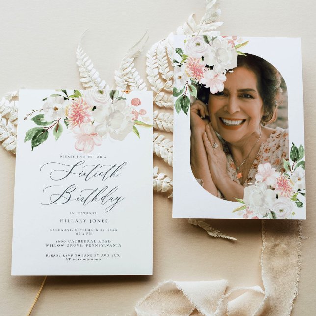 Invitation Floral rose Soixantième anniversaire Fête Invitati (Créateur téléchargé)