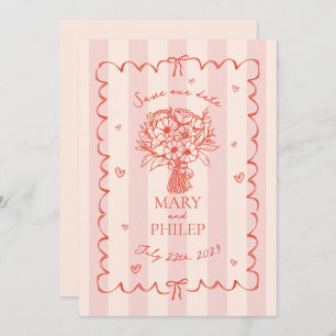 Invitation Floral Rose Stripe Botanique Enregistrer La Date