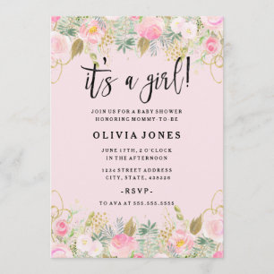 Invitation Floral rose sucré est une fille Baby shower Invita