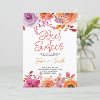 Invitation Floral rose Sweet sixteen orange