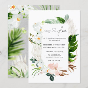 Invitation Floral rose tropical blanc   Mariage reporté