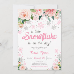 Invitation Floral rose Un Petit Baby shower Flocon De Neige