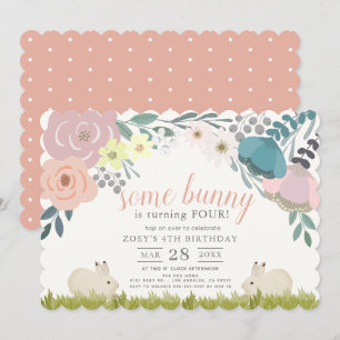 Invitation Floral Rose Un Petit Lapin Fille Anniversaire