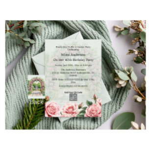 Invitation Floral rose/vert Garden Party Anniversaire Invitat