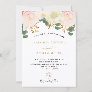 Invitation Floral rose vif blanc mariage