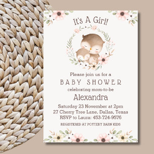 Invitation Floral rose vif C'est un Baby shower de chouette