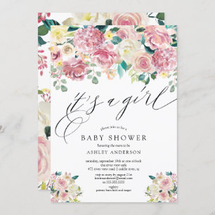 Invitation Floral rose vif C'est un Baby shower féminin