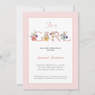 Invitation Floral rose vif C'est un Baby shower féminin