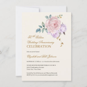 Invitation Floral rose violet or 50e anniversaire Mariage