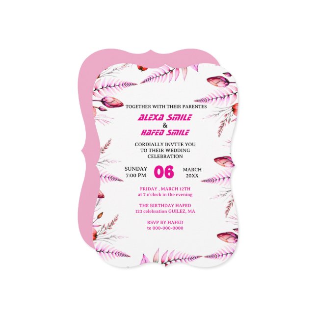 Invitation Floral Rose Wedding Invitation: Blush Pink (Devant/Arrière en situation)