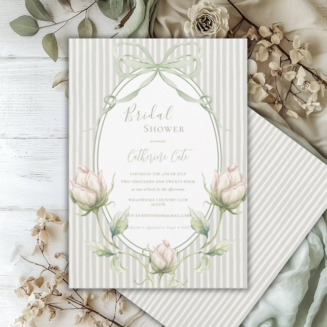 Invitation Floral Roses Sage Green Whimsical Bridal  (Créateur téléchargé)