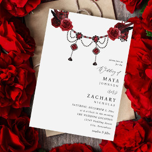 Invitation Floral rouge et Mariage cristal
