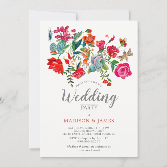 Invitation Floral rouge rose mariage lumineux (Devant)