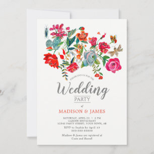 Invitation Floral rouge rose mariage lumineux