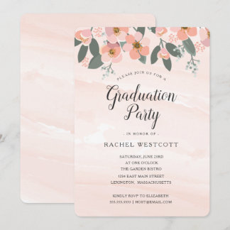 Invitation Floral rougissent le rose d'aquarelle de fête de