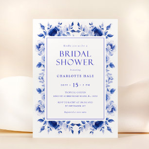 Invitation Floral Royal Blue Bridal Douche