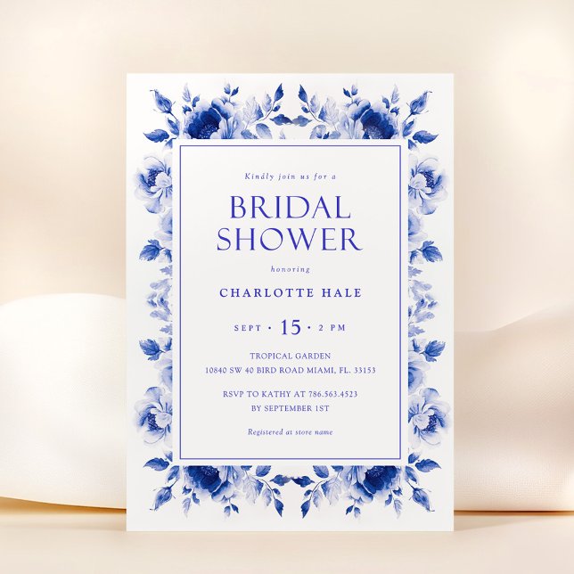 Invitation Floral Royal Blue Bridal Douche (Créateur téléchargé)