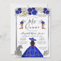 Floral Royal Blue Silver Horse Charra Quinceanera