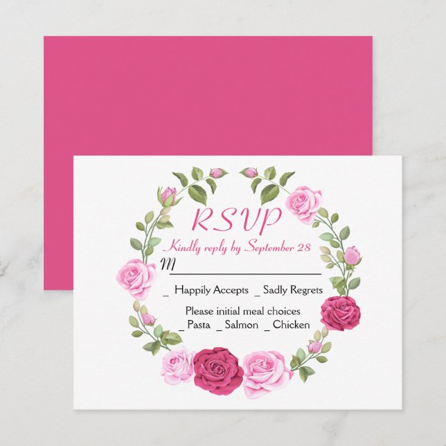Invitation Floral RSVP Rose Rose Fleur Printemps Fête de mari (Devant / Derrière)