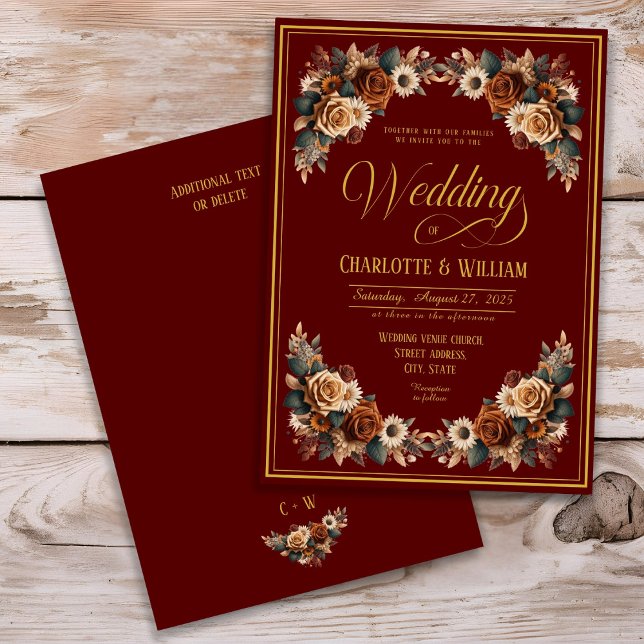 Invitation Floral Rustic Chic Bourgogne Mariage (Créateur téléchargé)
