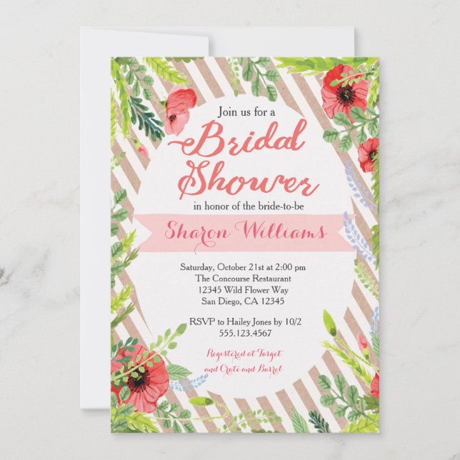 Invitation Floral Rustic Kraft papier nuptiale douche Invitat (Devant)