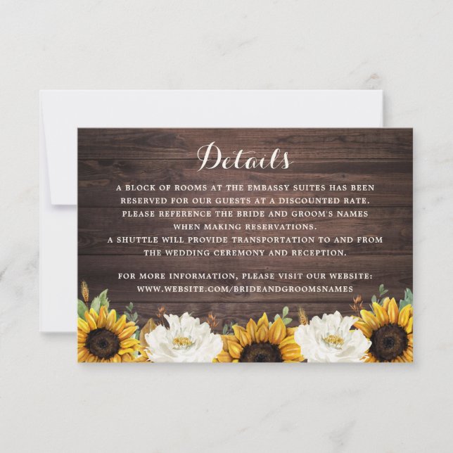 Invitation Floral Rustic Wood Sunflower Verdure Détails de la (Devant)