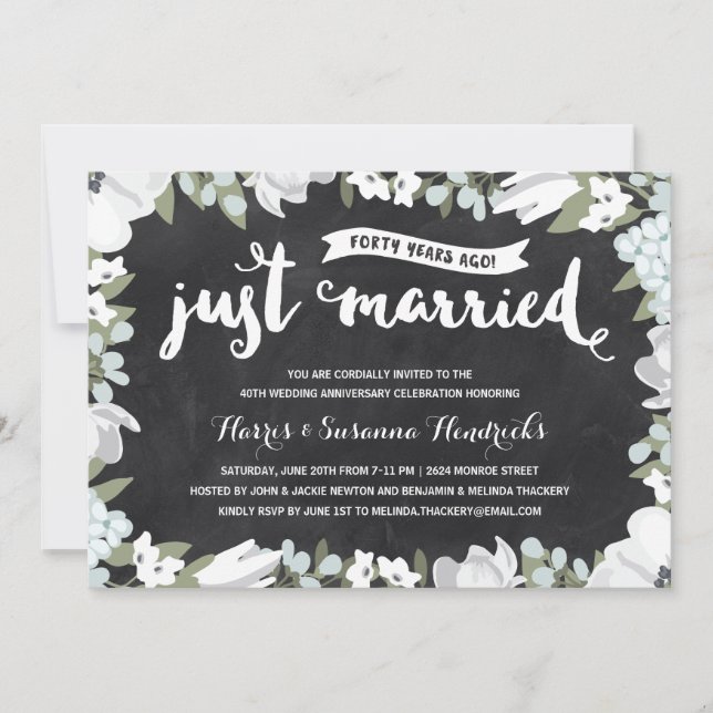 Invitation Floral rustique | 40e anniversaire du Mariage (Devant)