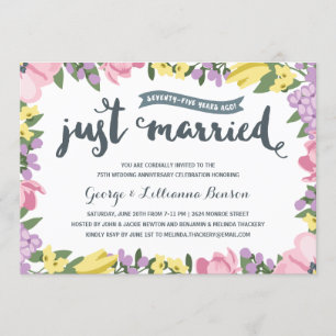 Invitation Floral rustique   75e anniversaire du Mariage