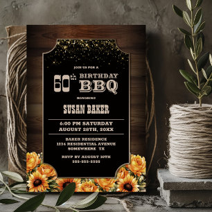 Invitation Floral Rustique Bois 60e anniversaire BBQ