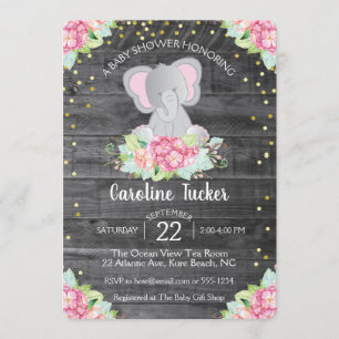 Invitation Floral rustique de douche de bébé d'éléphant