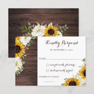 Invitation Floral Rustique Fleurs de soleil en bois vert Gran